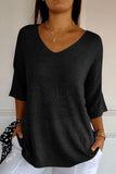 V-Neck Three-Quarter Sleeve Knit Top