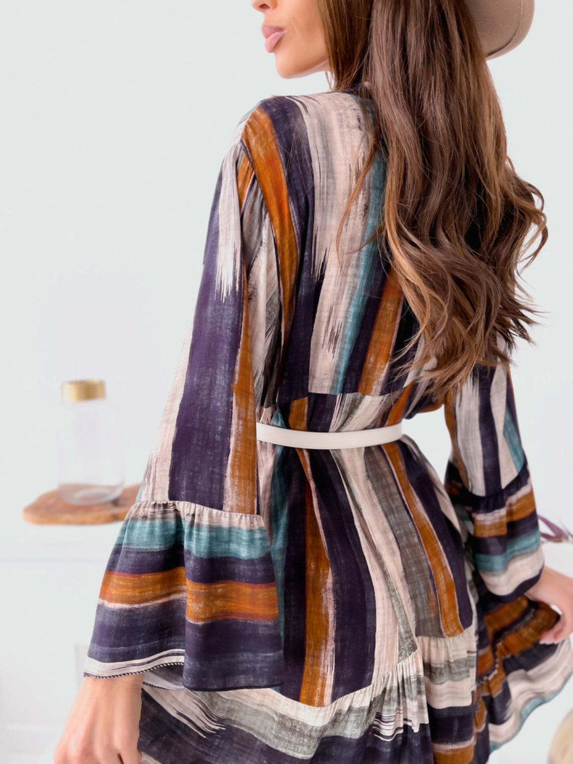 Buttoned Striped Long Sleeve Mini Dress