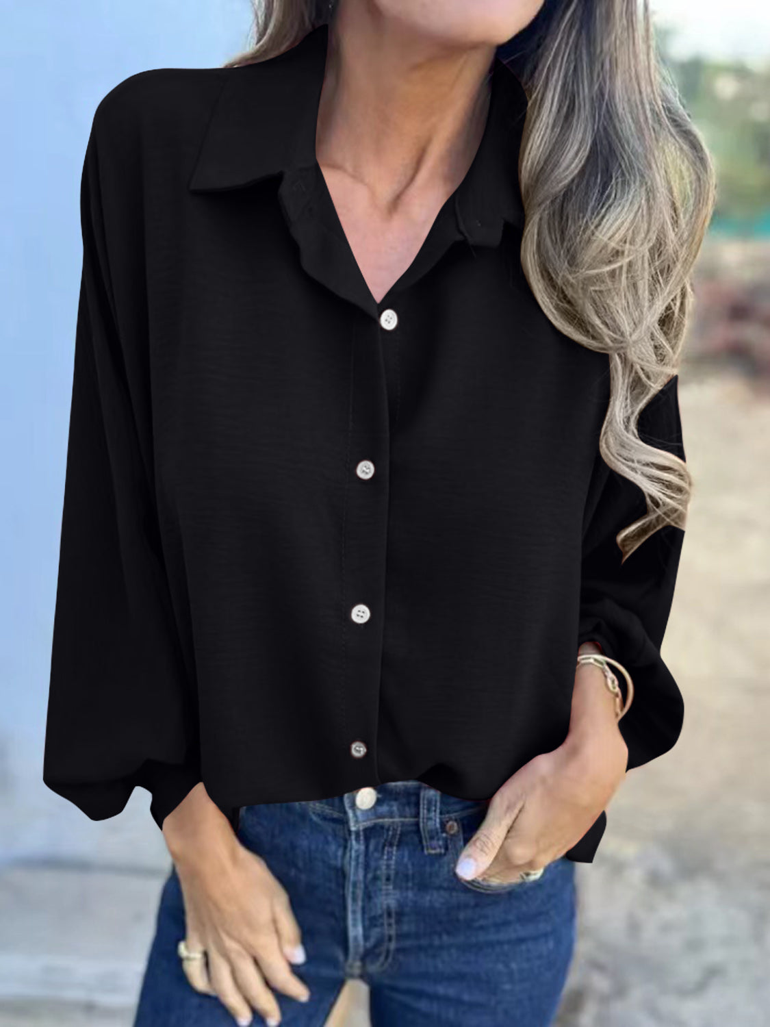 Full Size Collared Neck Long Sleeve Shirt