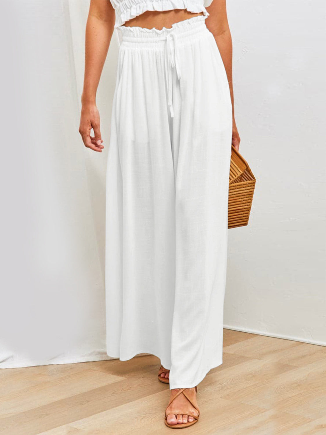 Drawstring Wide Leg Pants with Pockets