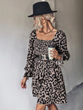 Leopard Smocked Flounce Sleeve Mini Dress