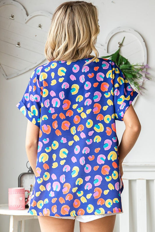 First Love Printed V Style Short Sleeve Blouse