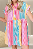 Striped Collared Neck Cap Sleeve Mini Dress