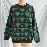 Heart Contrast Long Sleeve Dropped Shoulder Sweater