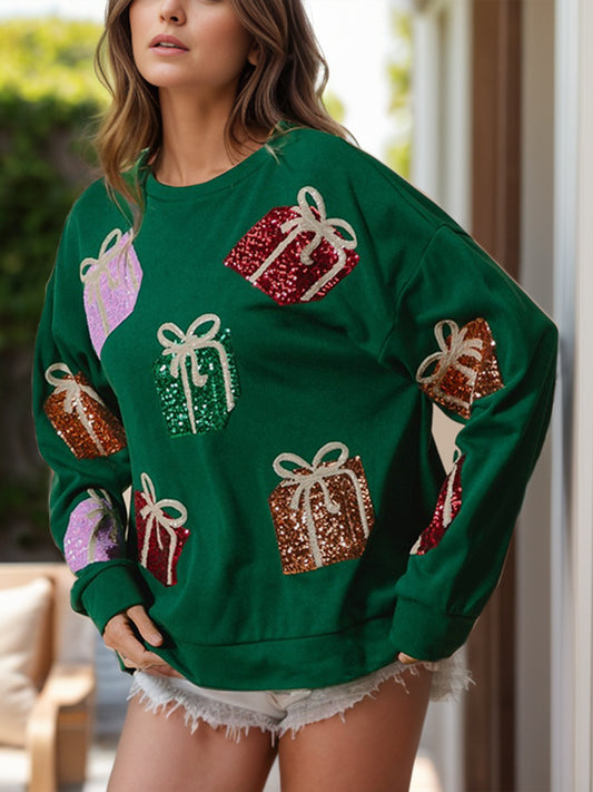 Sequin Gift Box Long Sleeve Sweatshirt