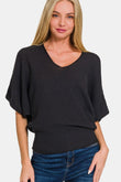 Zenana V-Neck Short Sleeve Dolman Sweater