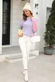 Double Take Color Block Round Neck Drop Shoulder Sweater