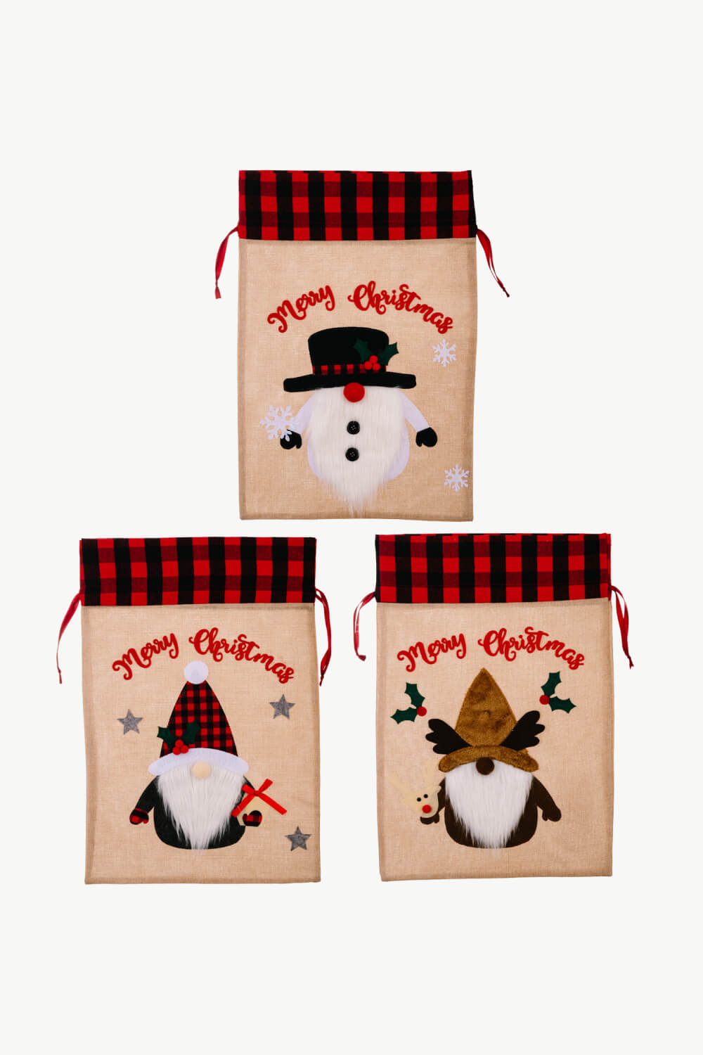 3-Pack Christmas Graphic Drawstring Gift Bags