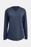 Textured V-Neck Long Sleeve T-Shirt