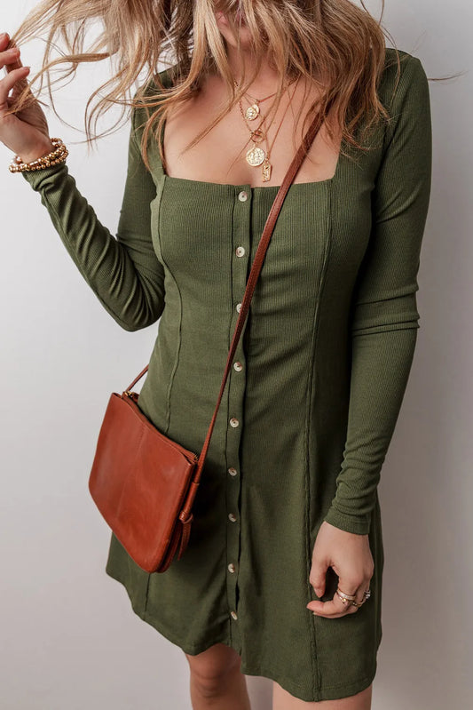 Square Neck Long Sleeve Mini Dress