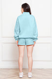 Half Zip Long Sleeve Sweatshirt and Drawstring Shorts Set