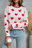 Angel Wings Contrast Trim Heart Round Neck Sweater