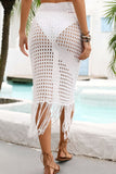 Fringe Hem Drawstring Waist Openwork Skirt