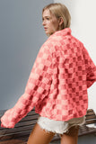 Double Take Checkered Long Sleeve Fuzzy Jacket