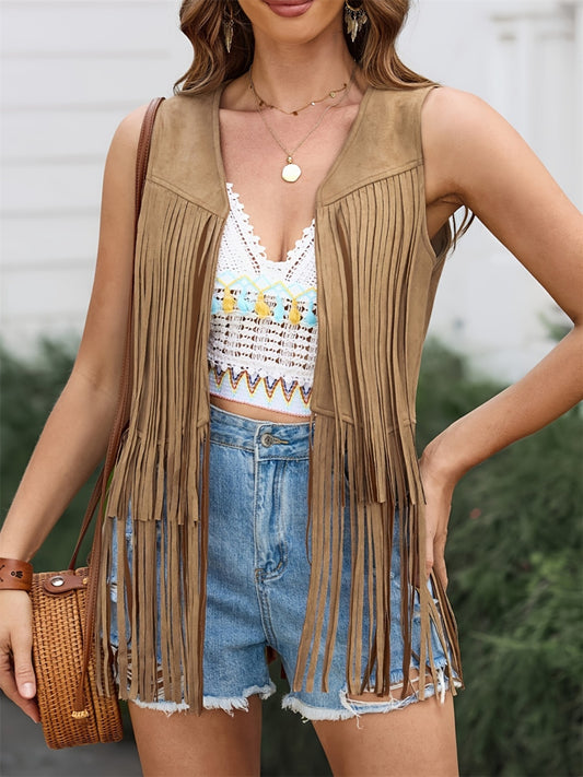 Fringe Open Front Vest Coat