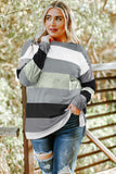 Plus Size Striped Slit Long Sleeve T-Shirt