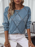 Openwork Round Neck Long Sleeve Knit Top