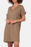 Zenana Rolled Short Sleeve V-Neck Dress