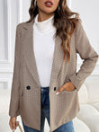 Perfee Plaid Lapel Collar Long Sleeve Blazer