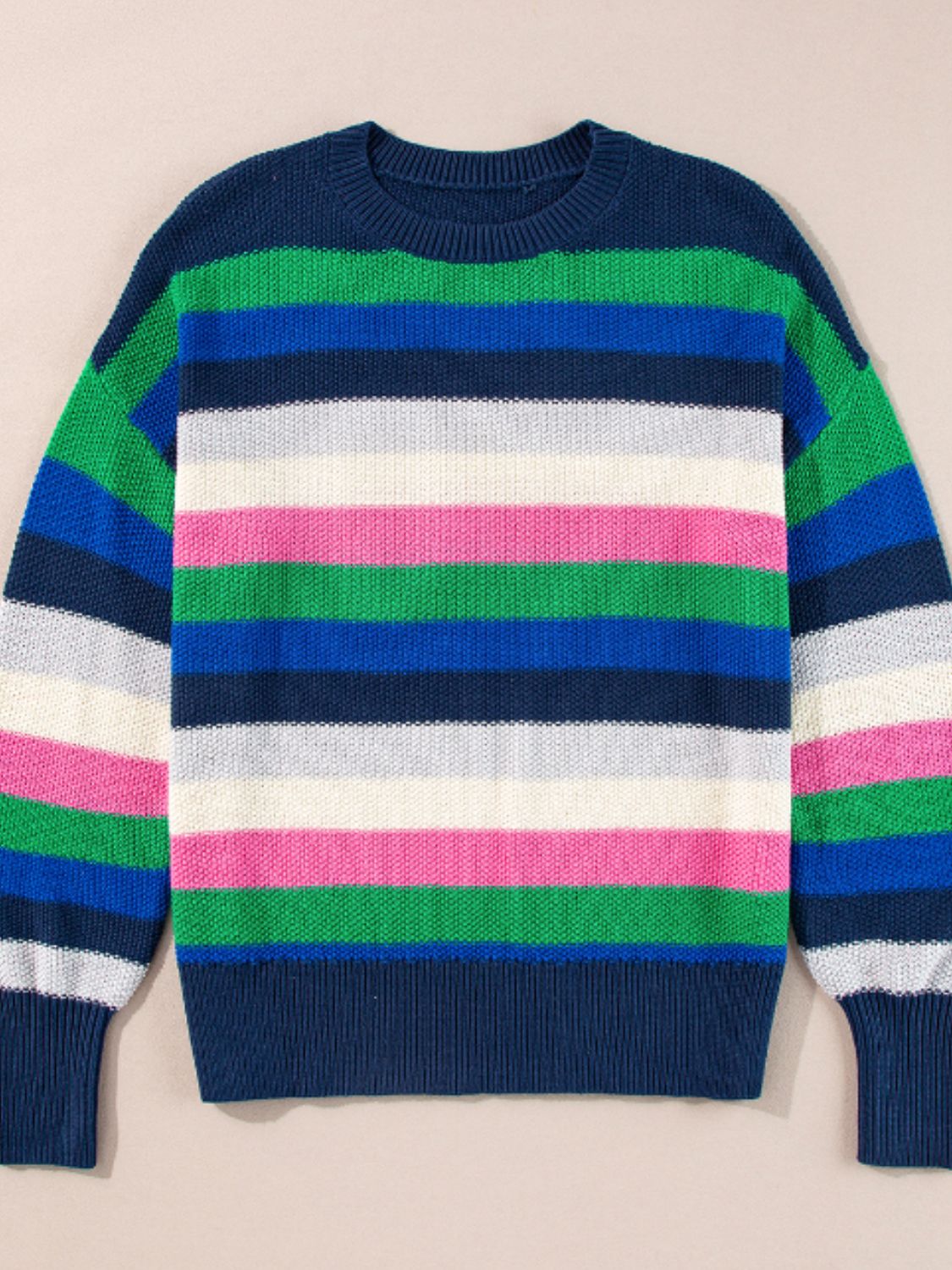 Contrast Striped Round Neck Long Sleeve Sweater