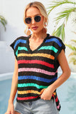 Striped V-Neck Slit Cover Up