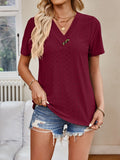 Eyelet V-Neck Short Sleeve Top