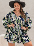 Plus Size Tied Printed Long Sleeve Romper