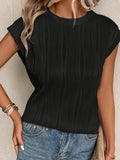 Textured Round Neck Cap Sleeve T-Shirt