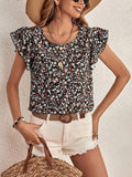 Ditsy Floral Round Neck Cap Sleeve Top