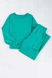 Full Size Round Neck Long Sleeve Top and Drawstring Pants Set