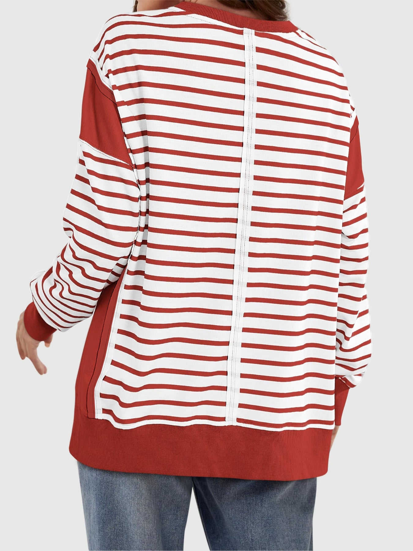 Slit Exposed Seam Striped Long Sleeve Sweatshirt