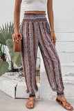 Smocked Printed High Waist Pants