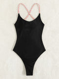 Tied Braided Strap Scoop Neck One-Piece Swimwear