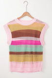 Color Block Round Neck Cap Sleeve Knit Top