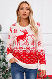 Angel Wings Deer Pattern Round Neck Long Sleeve Sweater