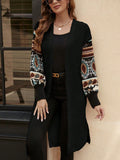 Slit Open Front Long Sleeve Longline Cardigan