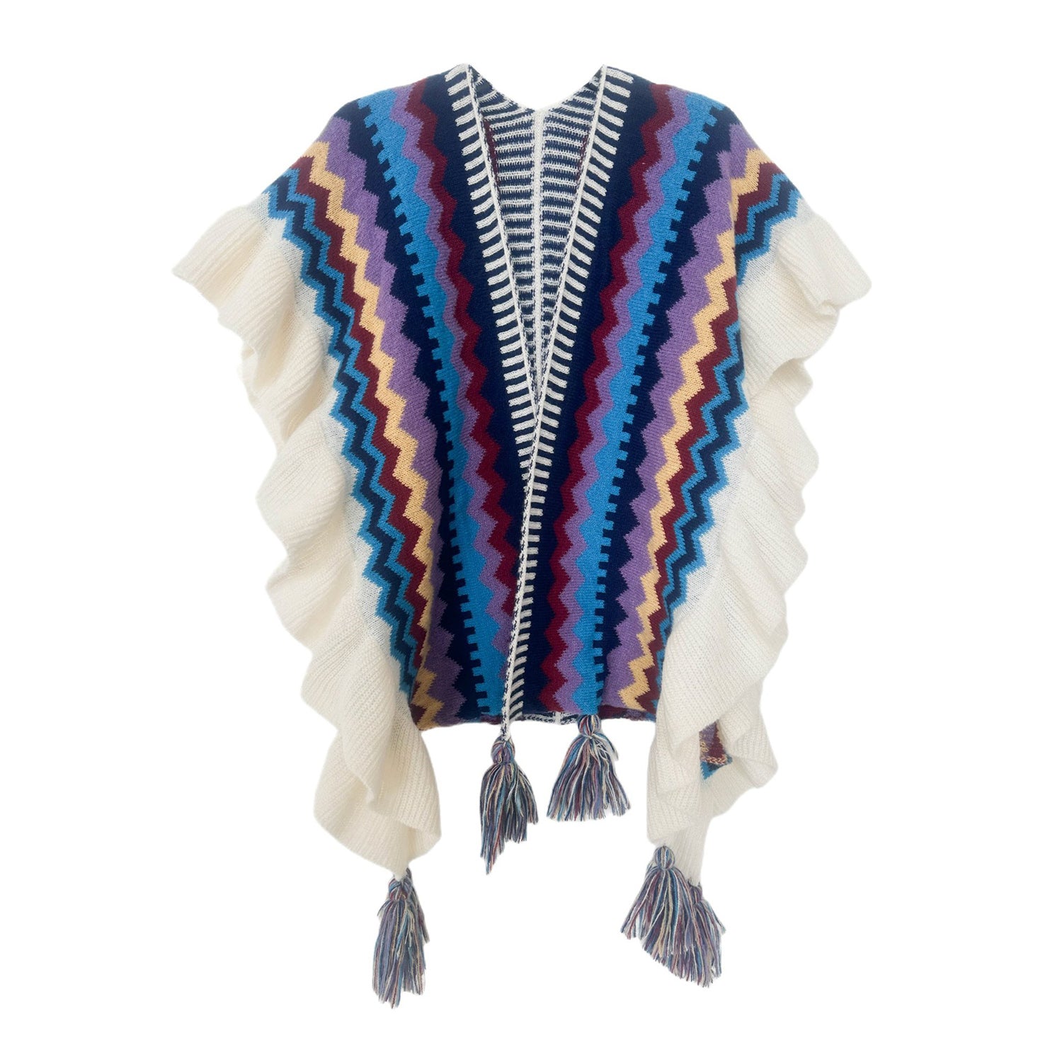 Striped Ruffle Trim Tassel Shawl