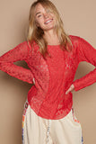 POL Exposed Seam Long Sleeve Lace Knit Top