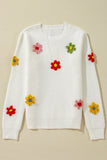 Crochet Flower Round Neck Sweater