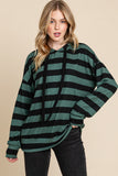 BOMBOM Drawstring Striped Dropped Shoulder Hoodie