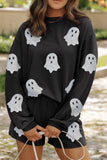 Glitter Ghost Round Neck Long Sleeve Top and Shorts Set