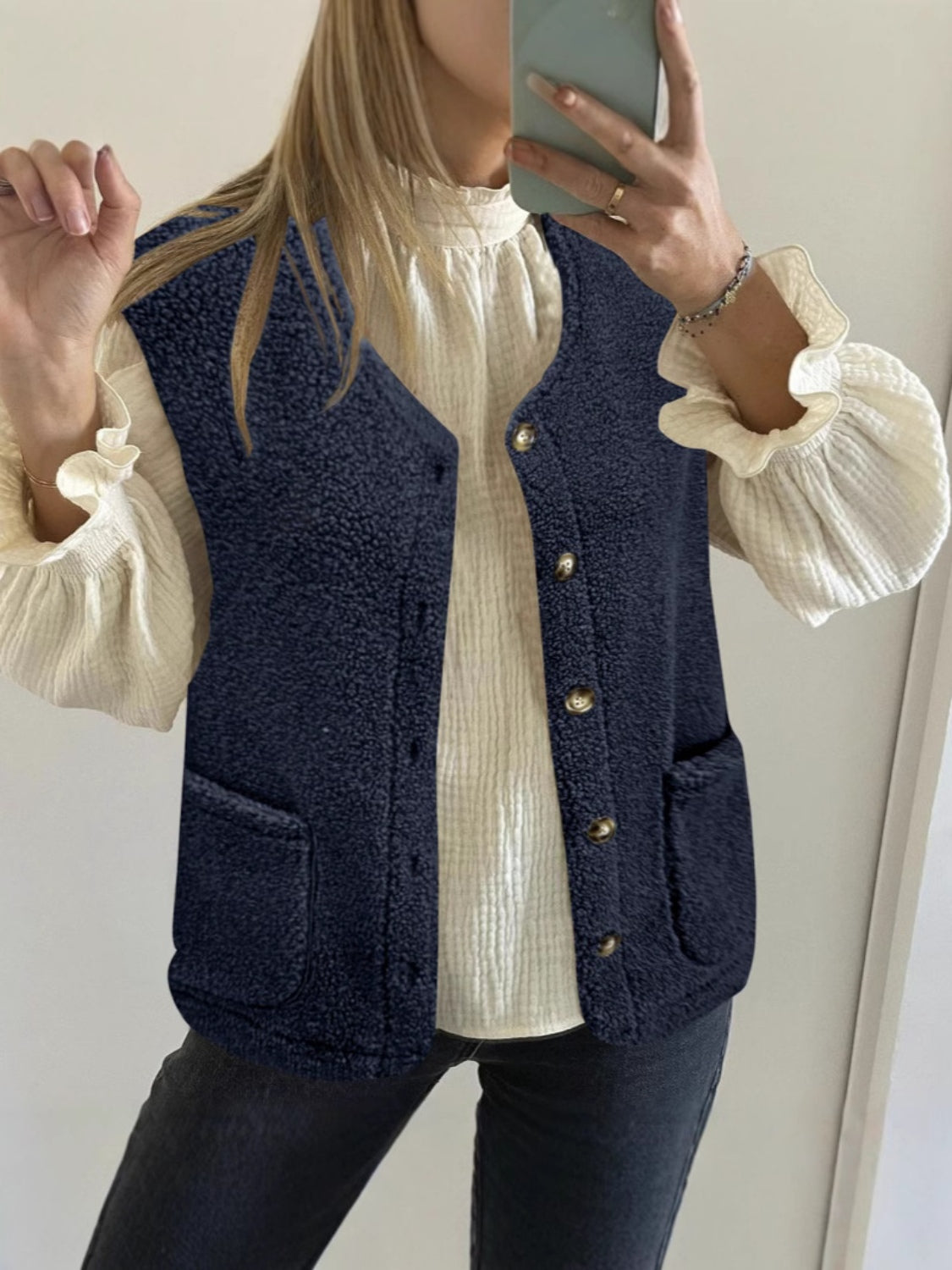 Button Up Vest Coat with Pockets