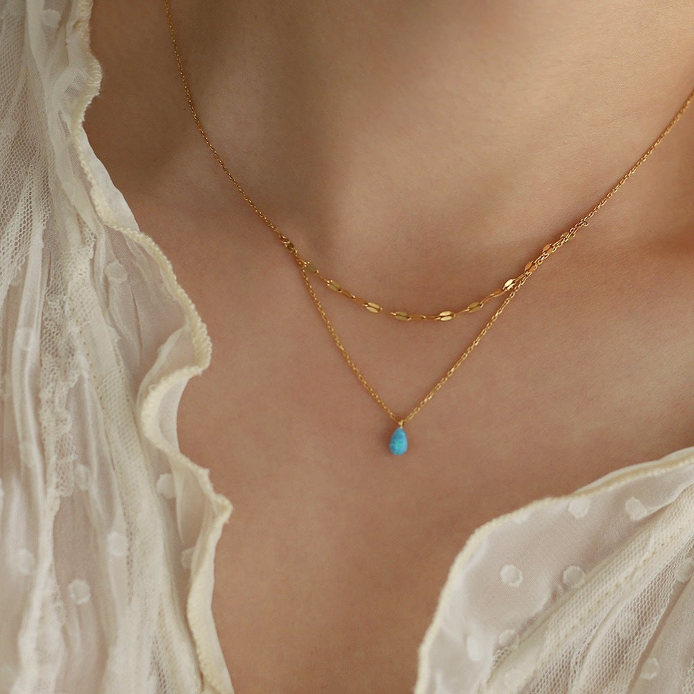 Stainless Steel Opal Pendant Necklace