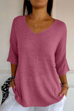 V-Neck Three-Quarter Sleeve Knit Top