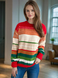 Contrast Striped Round Neck Long Sleeve Sweater