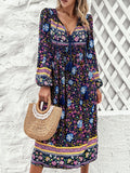 Tassel Tied Printed Long Sleeve Dress