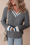 Cable-Knit V-Neck Long Sleeve Sweater