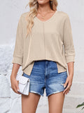 Textured Round Neck Three-Quarter Sleeve Blouse