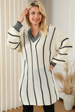 Striped V-Neck Dropped Shoulder Sweater