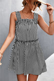 Striped Frill Trim Square Neck Dress